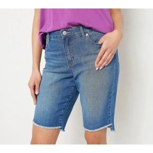 LOGO by Lori Goldstein Denim Boyfriend Bermuda Shorts Raw Hem Medium Wash Size 4